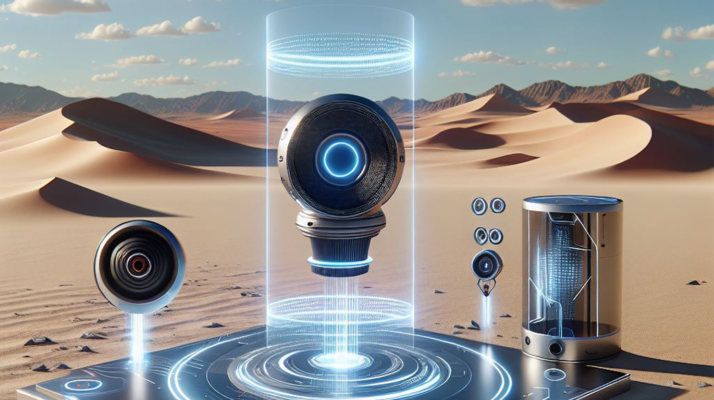 A representation of AI high tech voice synthesis in the desert